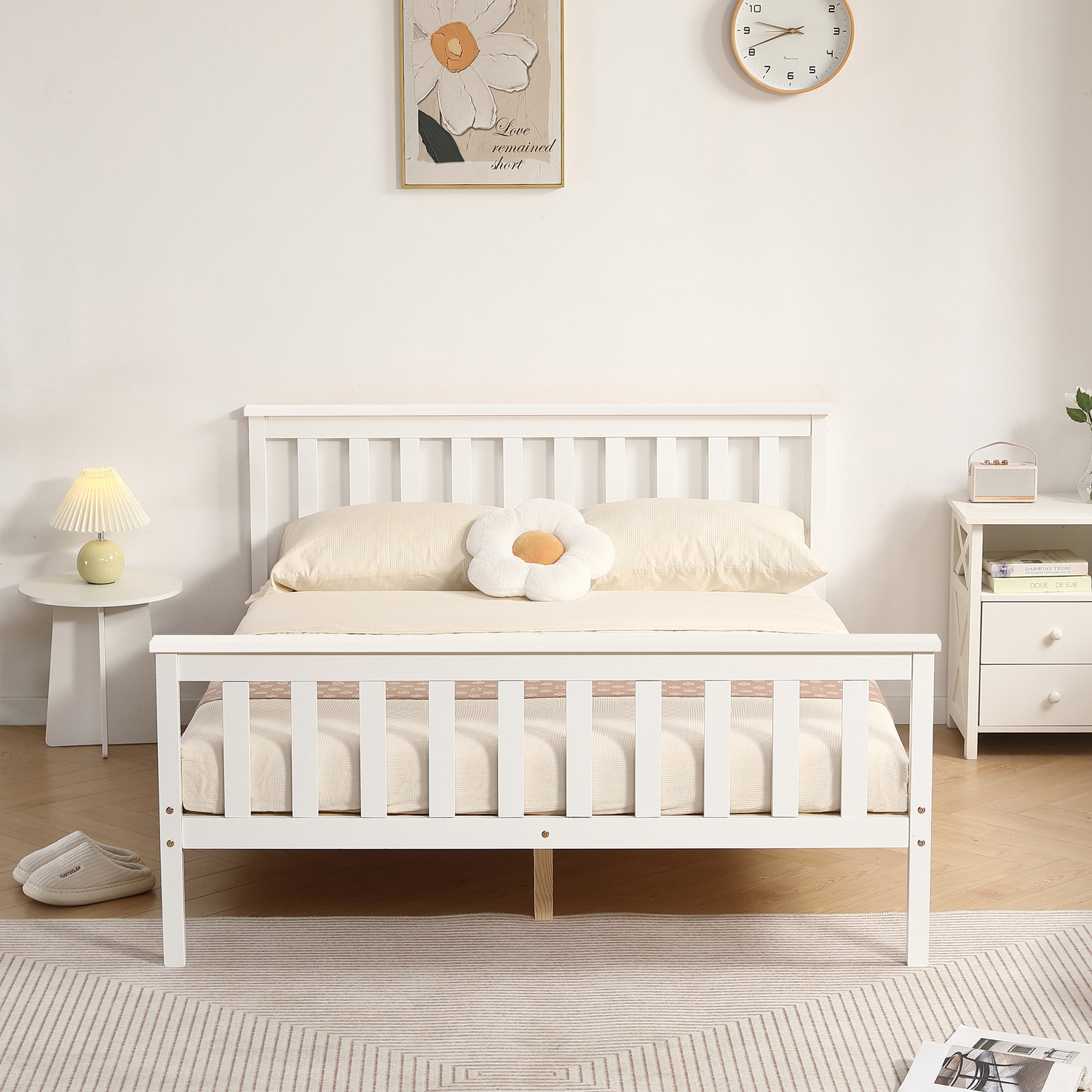 Pine Wooden Bed Frame In White Or Caramel - White 160cm Single