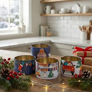 Set of 4 Christmas Metal Storage Tins - Set of Each