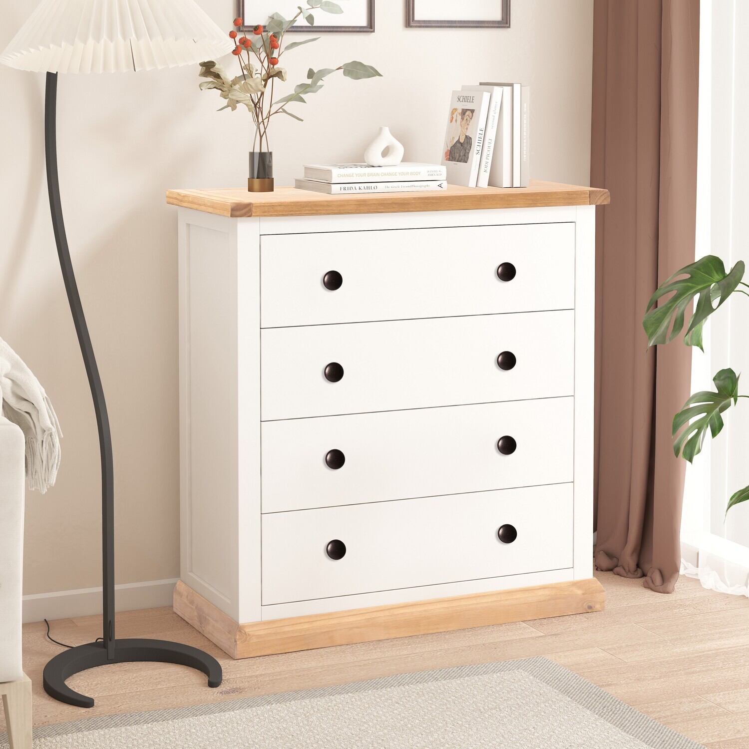 Trevi 4 Drawer Chest - White / Brass
