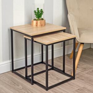 2 Industrial Nesting Side Tables - Brown - Set of 2