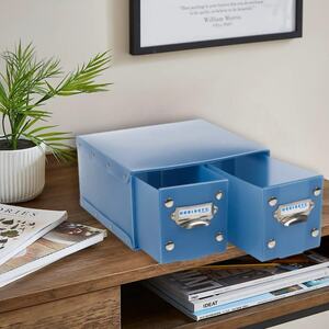 Ordinett Collapsible Storage Boxes with Lids and Labels - Blue