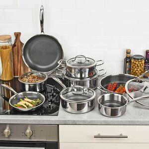 8 Piece Stainless Steel Non Stick Induction Cookware Set - Silver