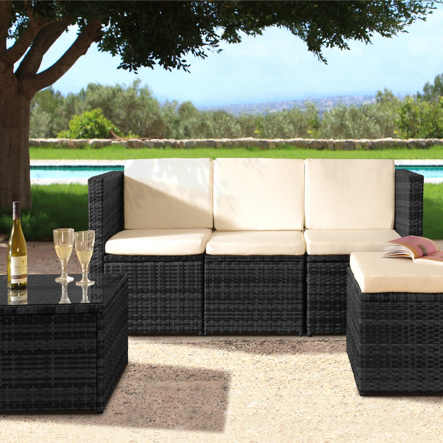 3pc Rattan Garden Patio Furniture Set - Black