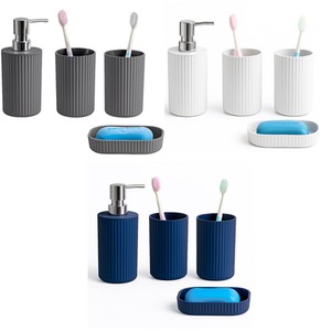 Bathroom Accessory Set Premium 4 Piece Soap Dish, Dispenser and 2 Tumblers