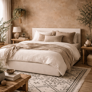 Portarlington Upholstered Ivory Twill 5ft King Bed with Headboard