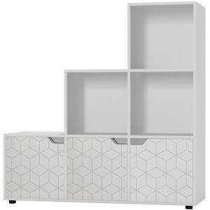 6-Cube Step Shelving Unit With Geo Doors - Grey