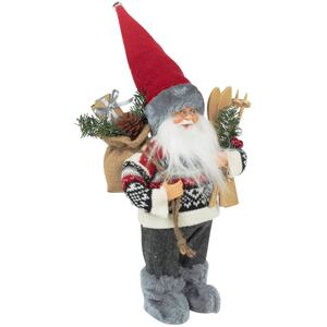 30cm Standing Santa With Skis - Red