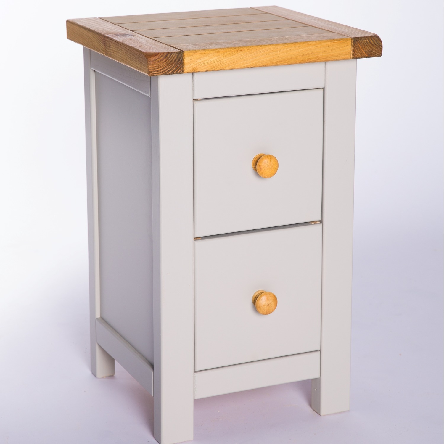 Argenta 2 Drawer Petite Bedside Cabinet - Grey / Wood Knob