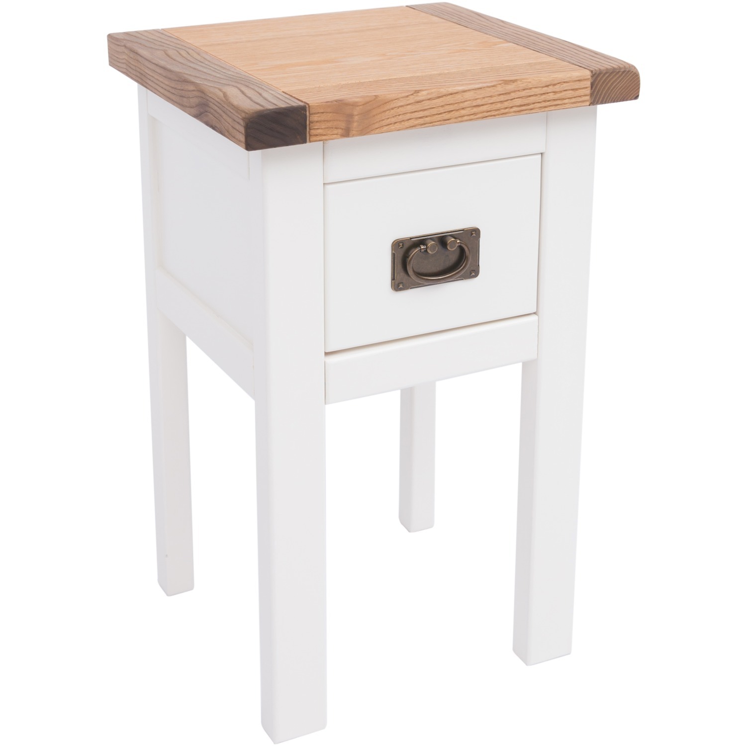 Lovere 1 Drawer Bedside Table - Off White / Antique Brass Drop