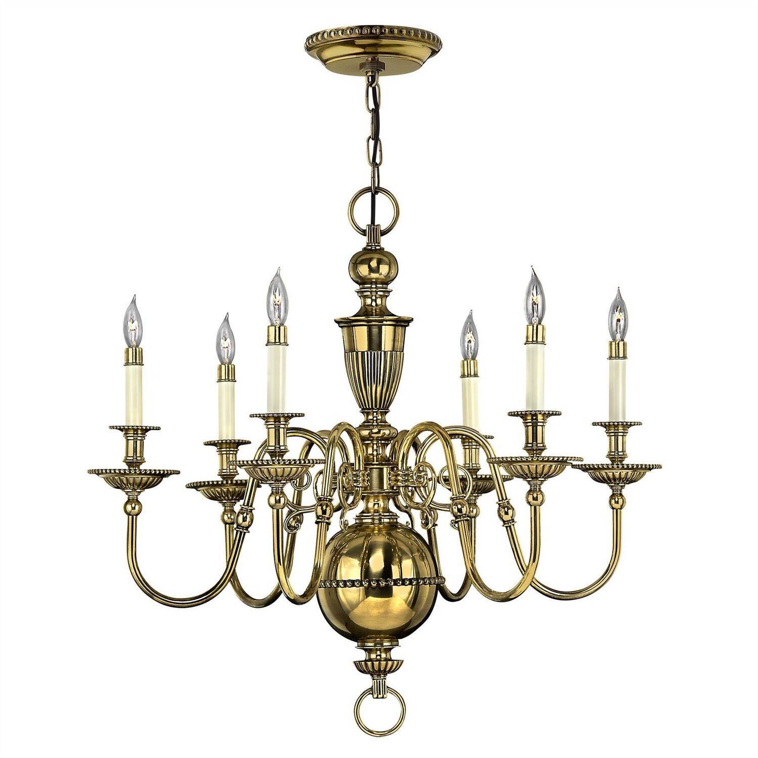 Elstead Cambridge 6 Light Chandelier Polished Brass Finish, E14 - Burnished Brass