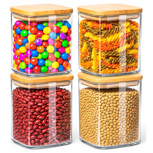 Glass Food Storage 1.1L Set of 4 Canisters with Bamboo Lids