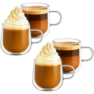 Double Walled Glass Coffee Cups Set of 4 Borosilicate Glass Mugs
