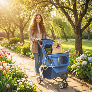 PawHut Pet Stroller Pushchair Carrier for Cat Puppy with 3 Wheels