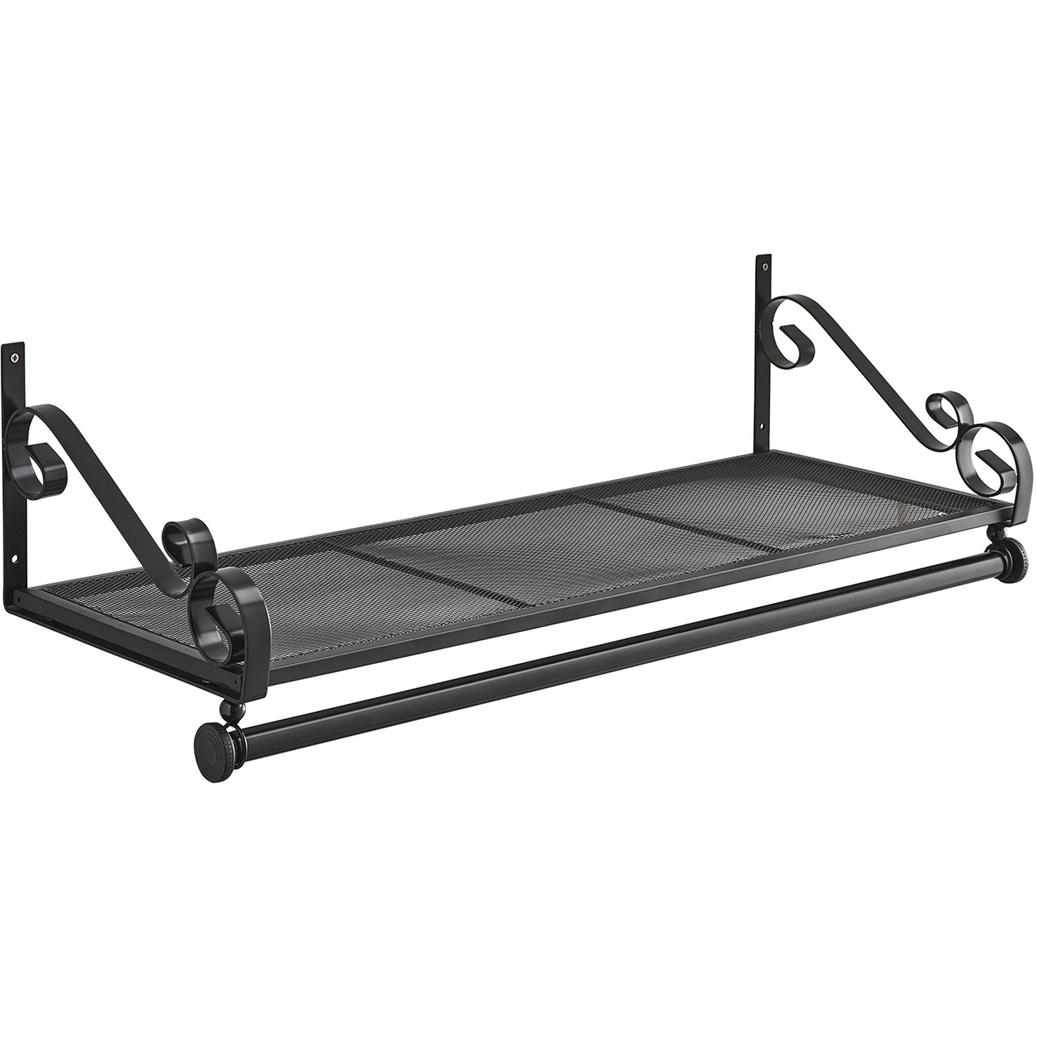 Heavy Duty Wall Mounted Clothes Rail And Shelf - Black
