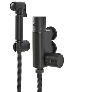 Black Shower Douche With Thermostatic Mixing Valve  Brass Spray Head