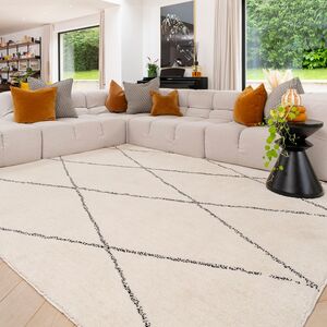Machine Washable Shaggy Rug Beige Trellis Fluffy Mats