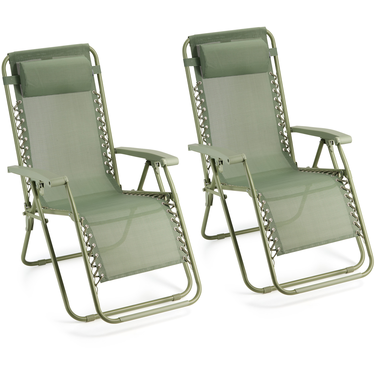 Zero Gravity Sun Lounger Chairs Set Of 2 - Green