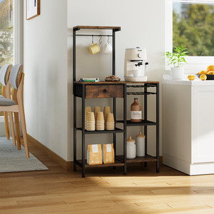 Compact Wooden Coffee Station with Storage Drawers