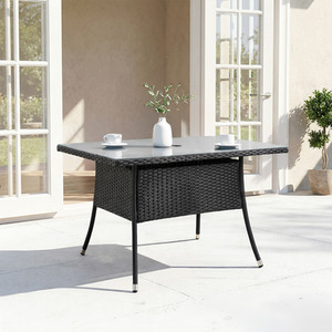 Breeins Rectangular Rattan Garden Table with Glass Top and Parasol Hole