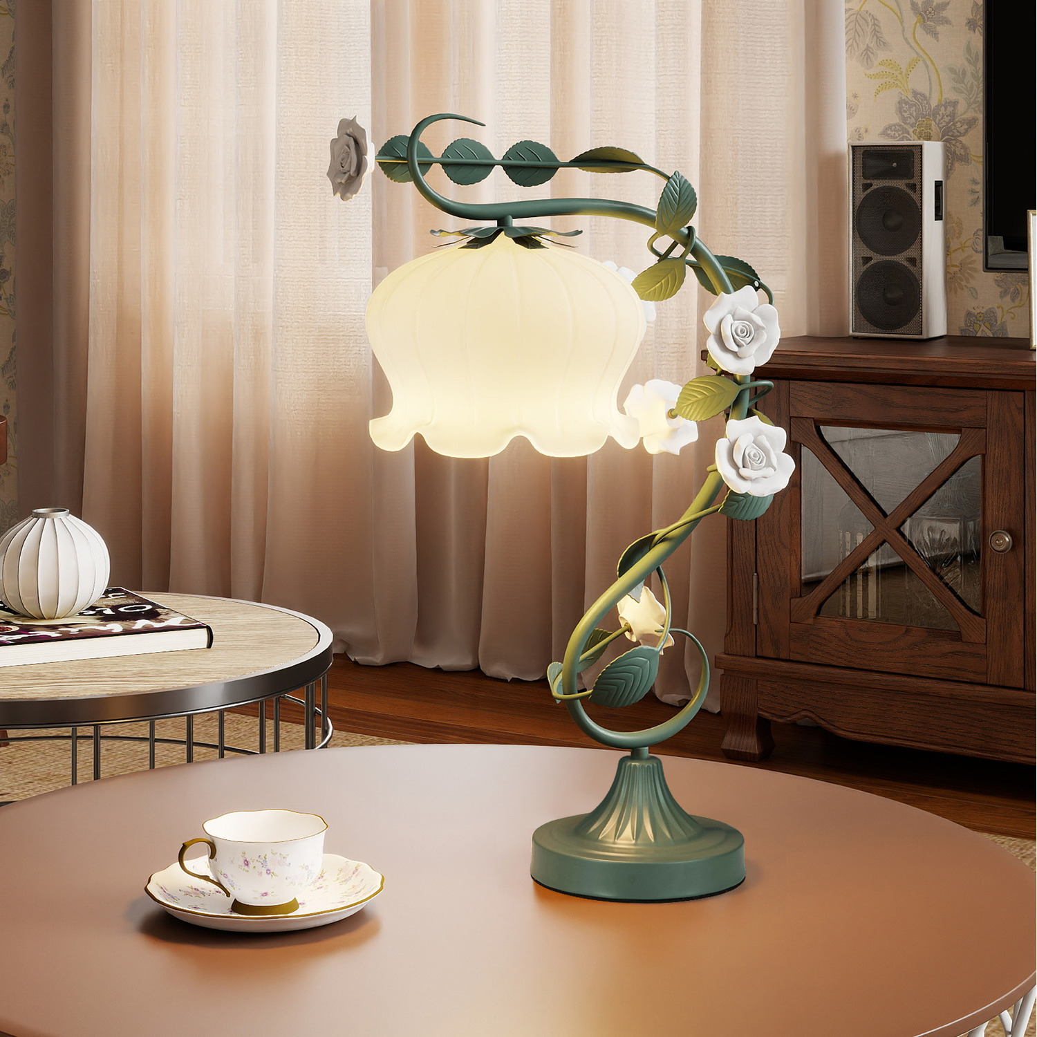 Image of Bedside Table Lamp with Lily Lampshade&hellip;
