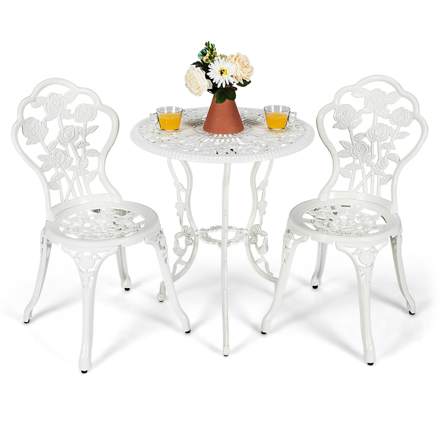 Garden Bistro Dining Table Chair Set - White
