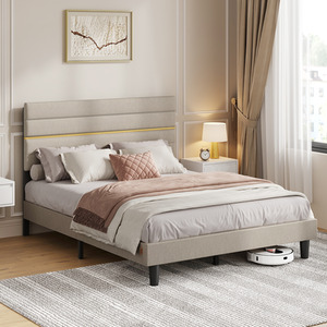 Bed Frame, Adjustable Upholstered Headboard