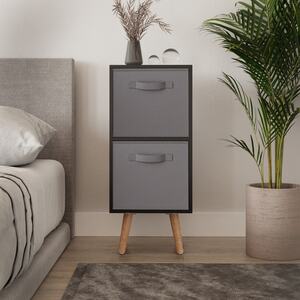 Black 2-Tier 2-Drawer Cube Shelving Unit with Scandinavian Legs