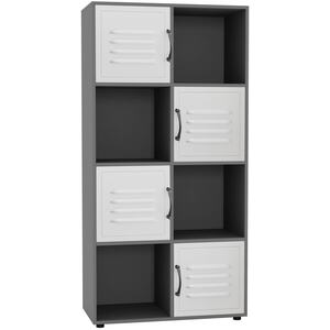 8-Cube Shelving Unit With Metal Doors - Grey