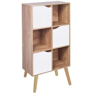 Oak 6-Tier 3-Door Cube Shelving Unit with Scandinavian Legs - Brown