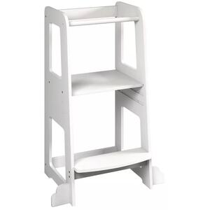 Wooden Kids Step Stool with Safety Rail - White
