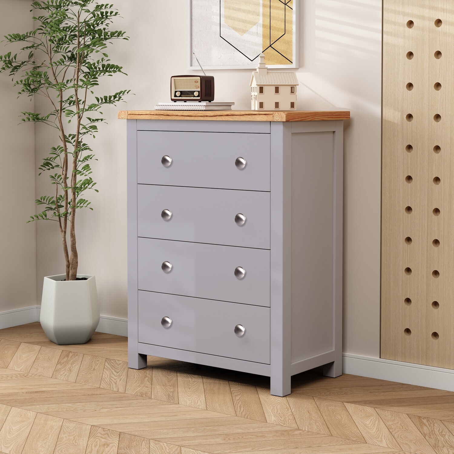 Mirano Petite 4 Drawer Chest - Grey / Chrome