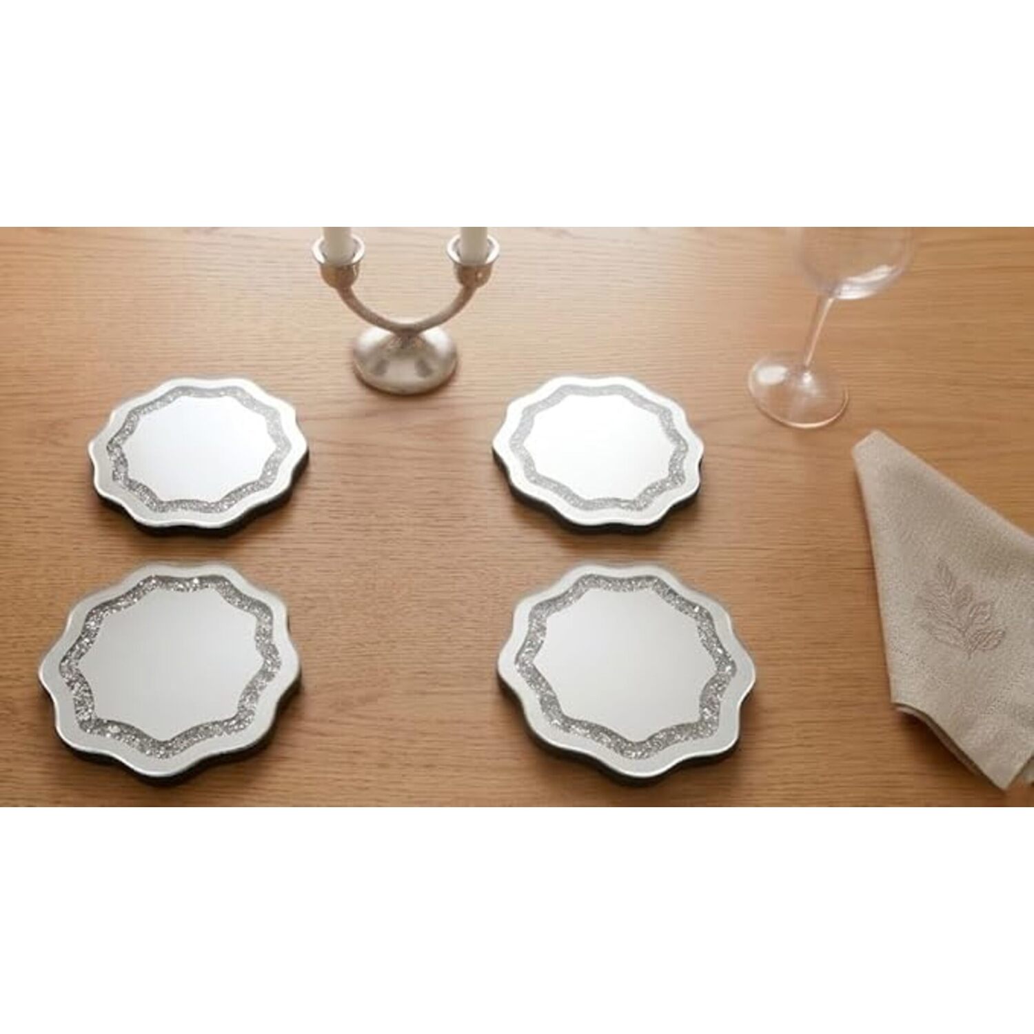 Image of Silver Glass Wavy Shape 4x Coaster&hellip;