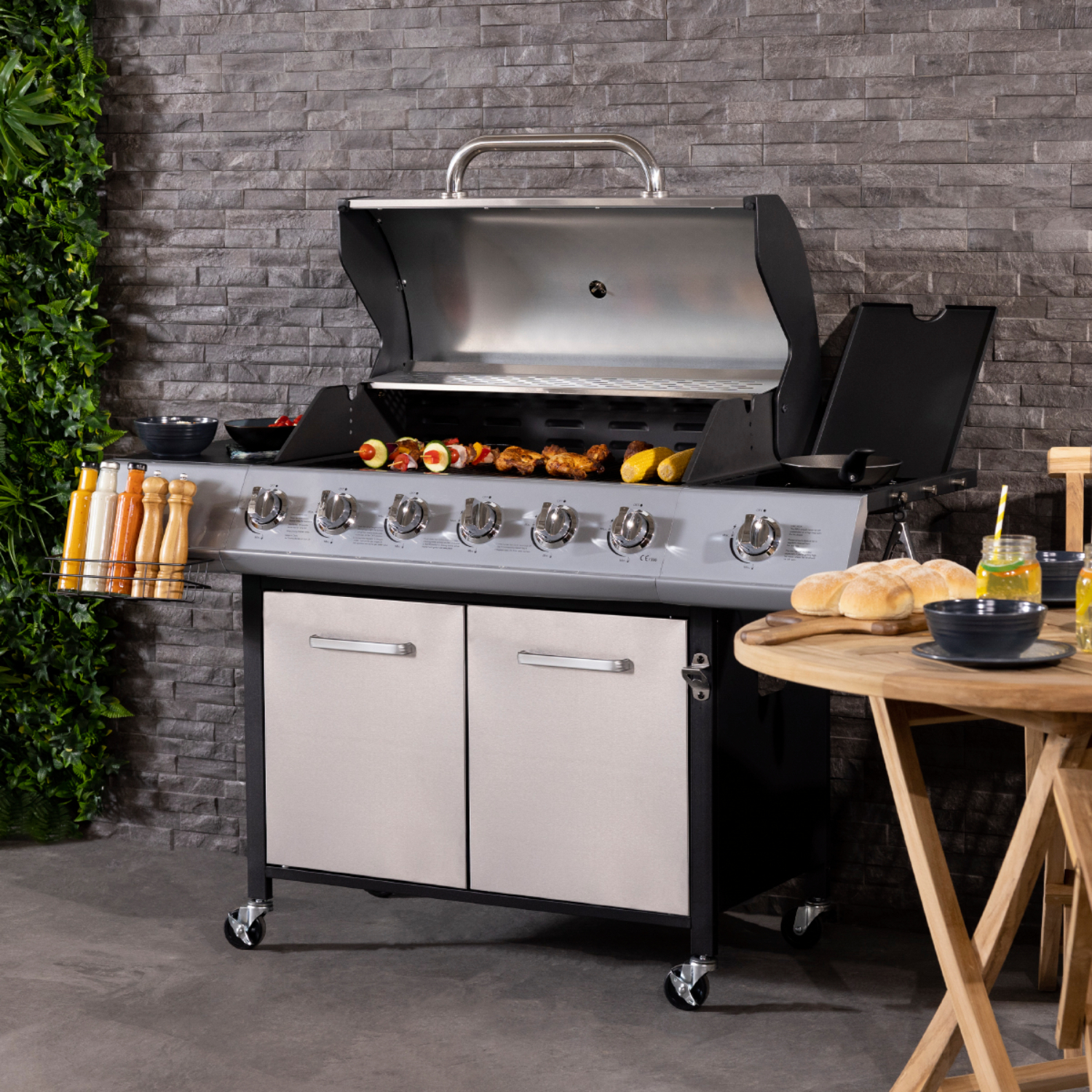 6 Burner Premium Gas BBQ and Side Burner - Silver