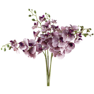 Pack of 6 x Artificial Phalaenopsis Orchid Purple Stem - 42 Flowers