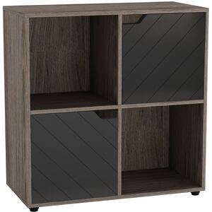 4 -Cube Shelving Unit With Lined Doors - Square - Black