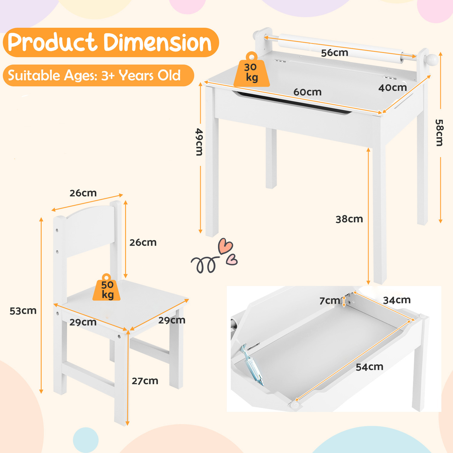 Costway Kids Art Table Set Toddler Craft Table And Chair Set - White