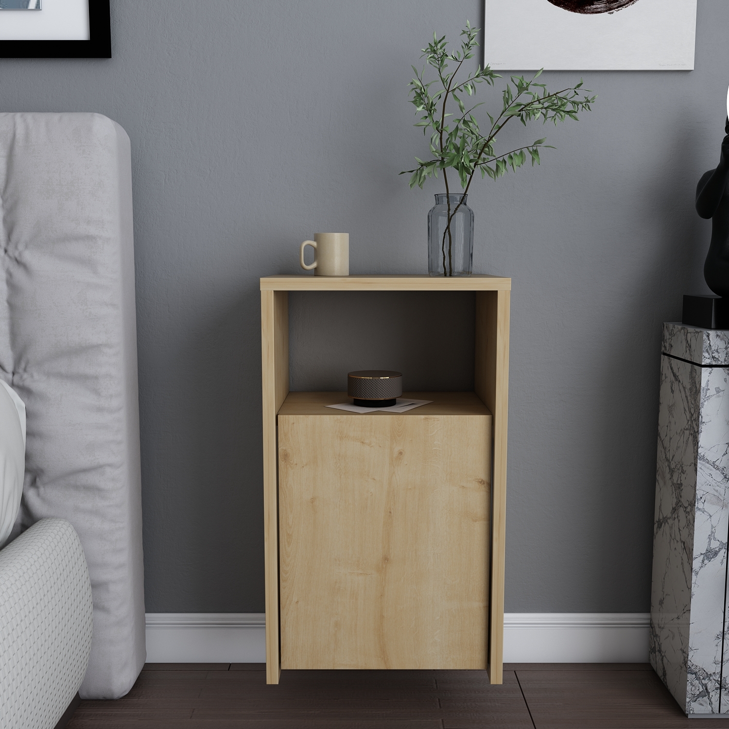 Carlin Floating Bedside Table - Oak