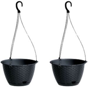 Ratolla Round Hanging Plastic Planter - 16x24.3x24.3 cm - Brown - Set of 2