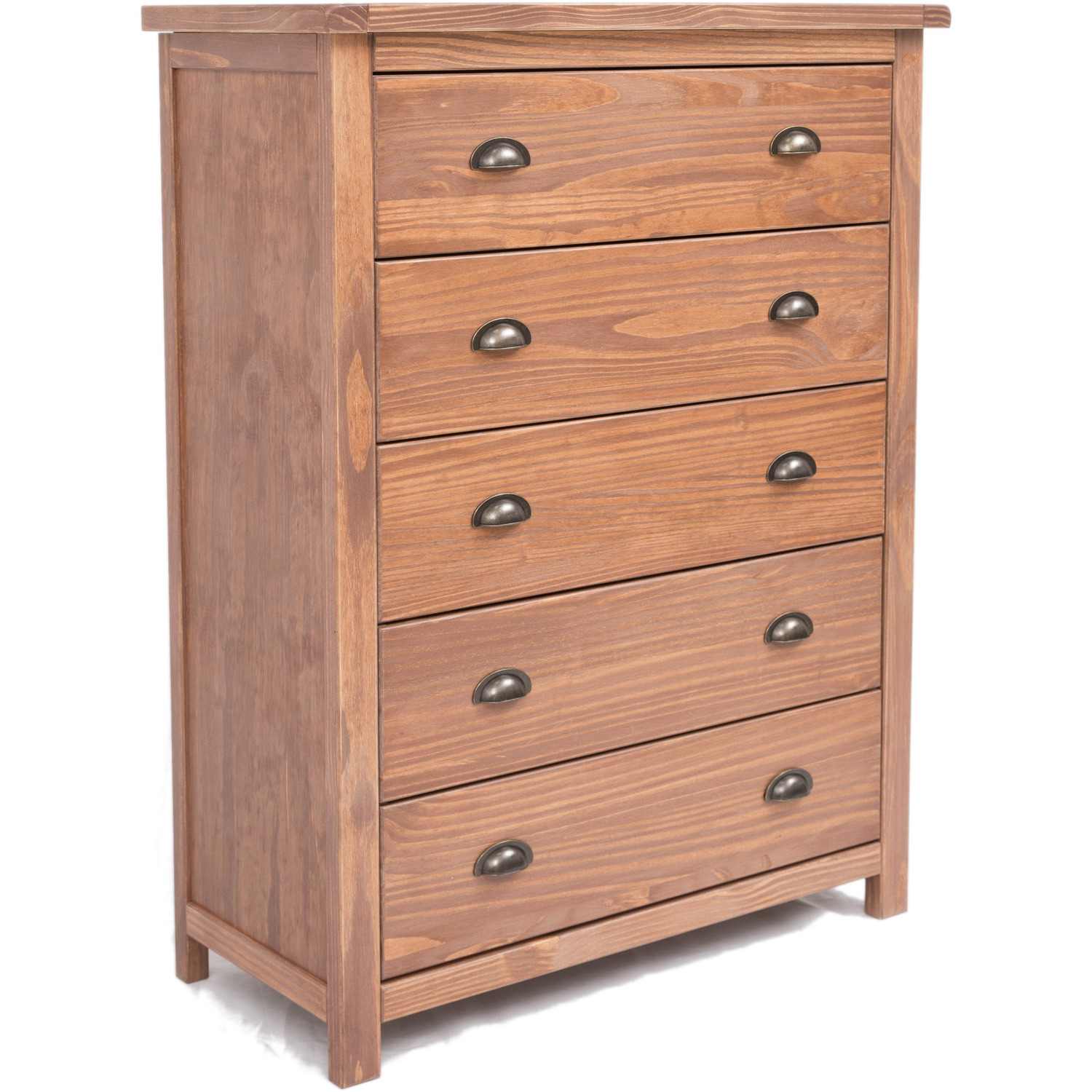 Padua 5 Drawer Chest - Antique Brass Drop Handle - Brown / Antique Brass Cup