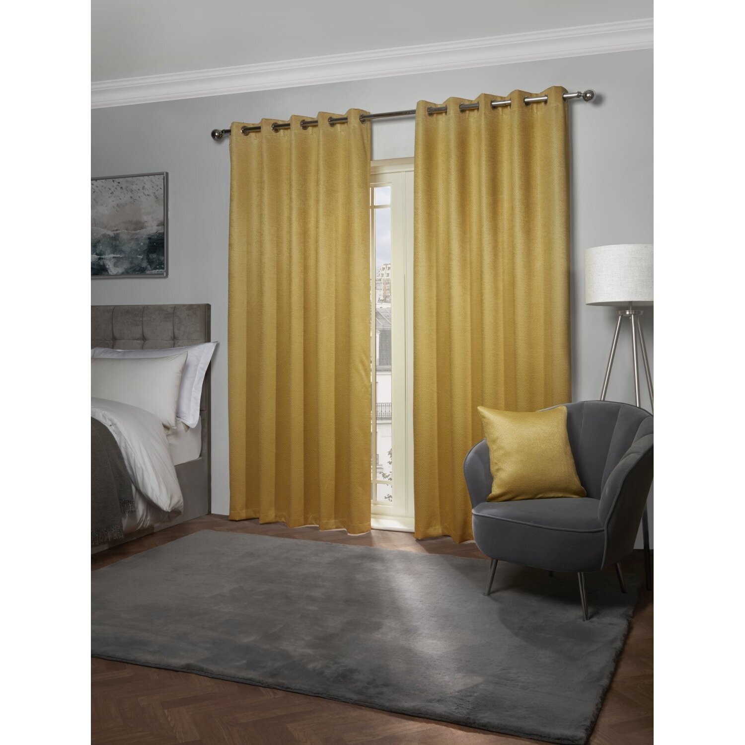 Metro Thermal Blackout Eyelet Curtains - Ochre / 228cm / 168cm