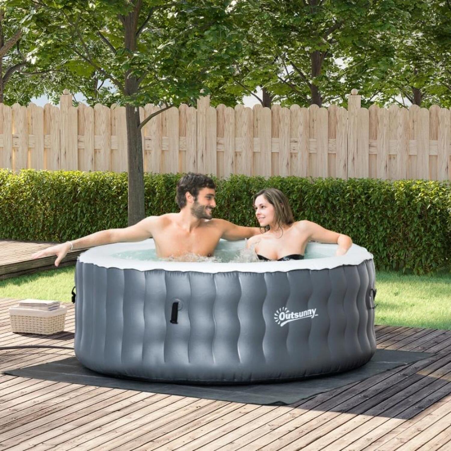Hot Tub Inflatable Spa Outdoor Bubble Pool With Pump - Grey