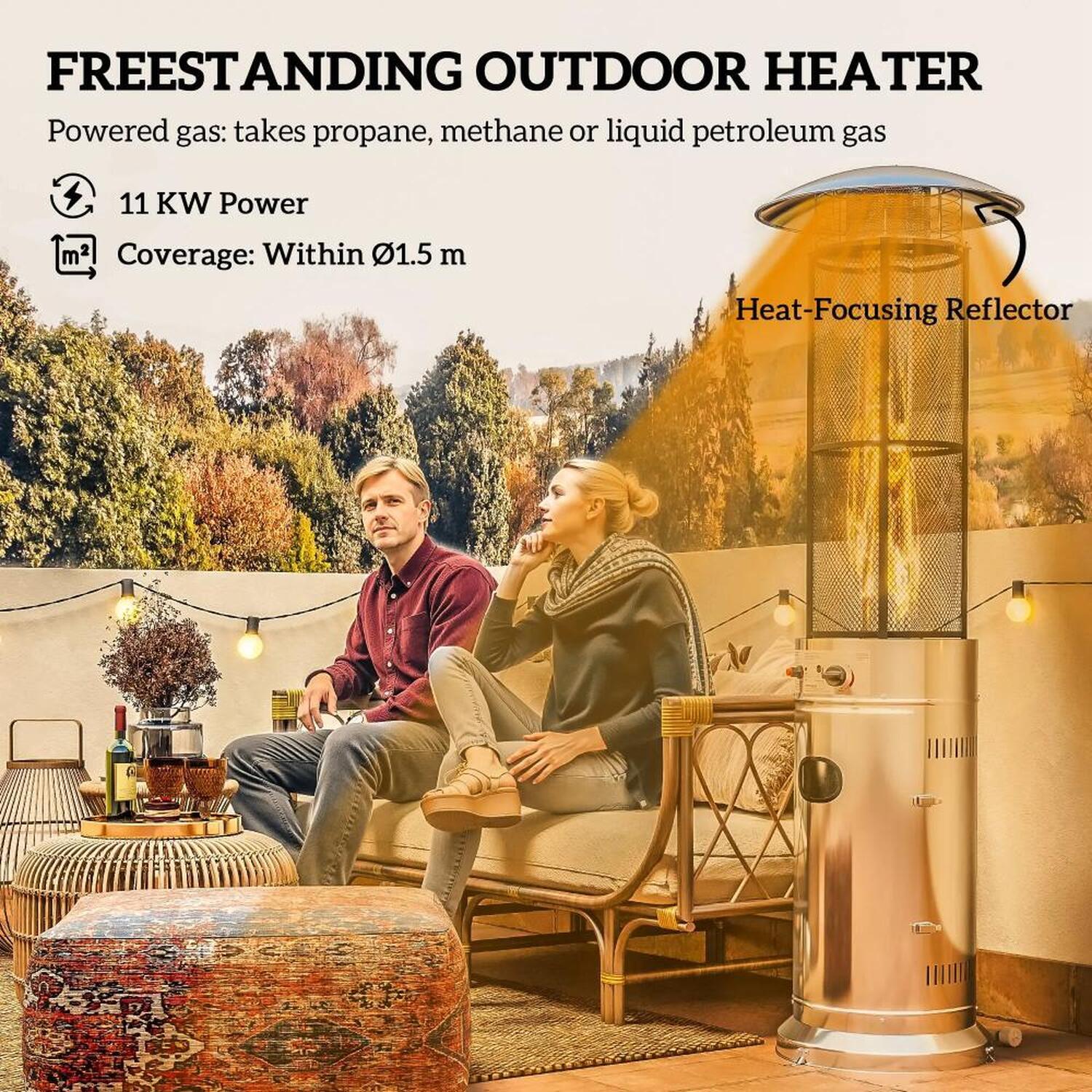 11kw Adjustable Heat Gas Patio Heater - Silver