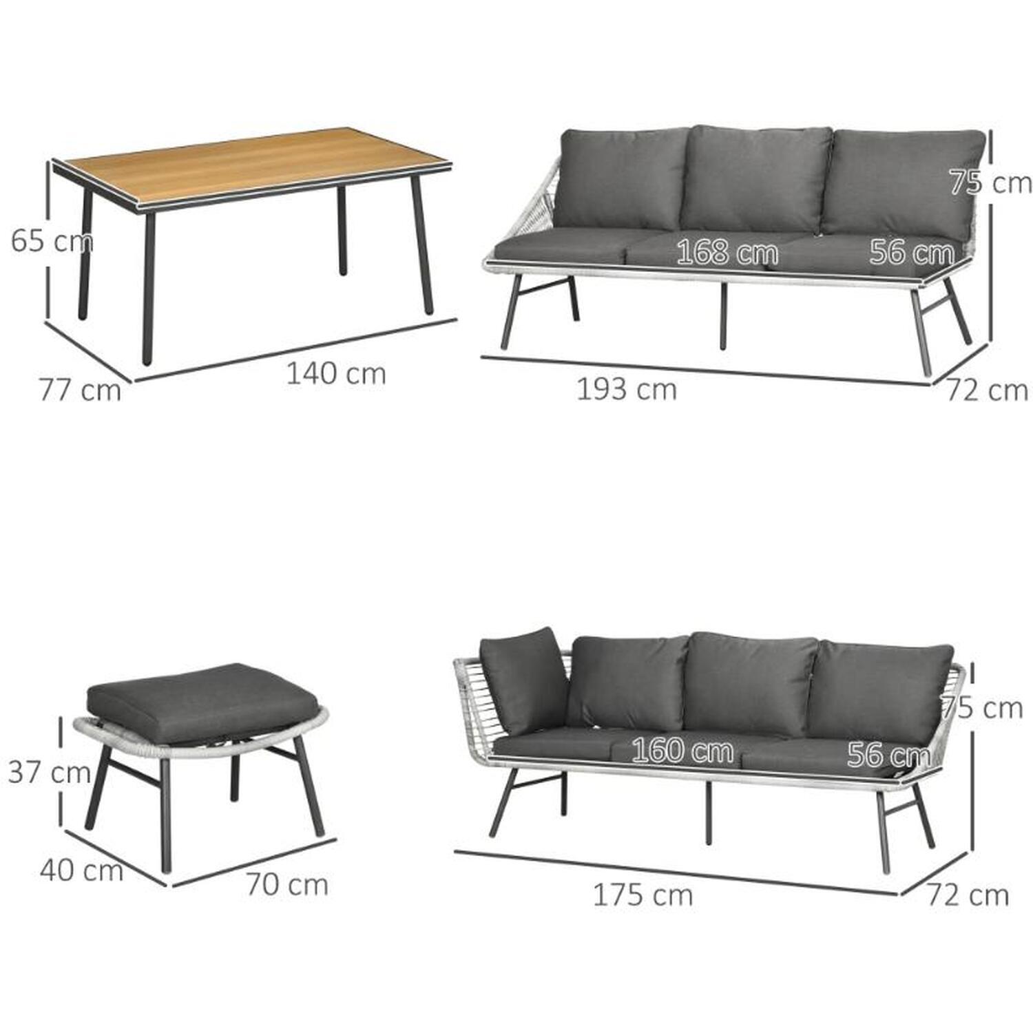 Viola 6 Seater Outdoor Rattan Garden Furniture Sets With Sofa - Grey