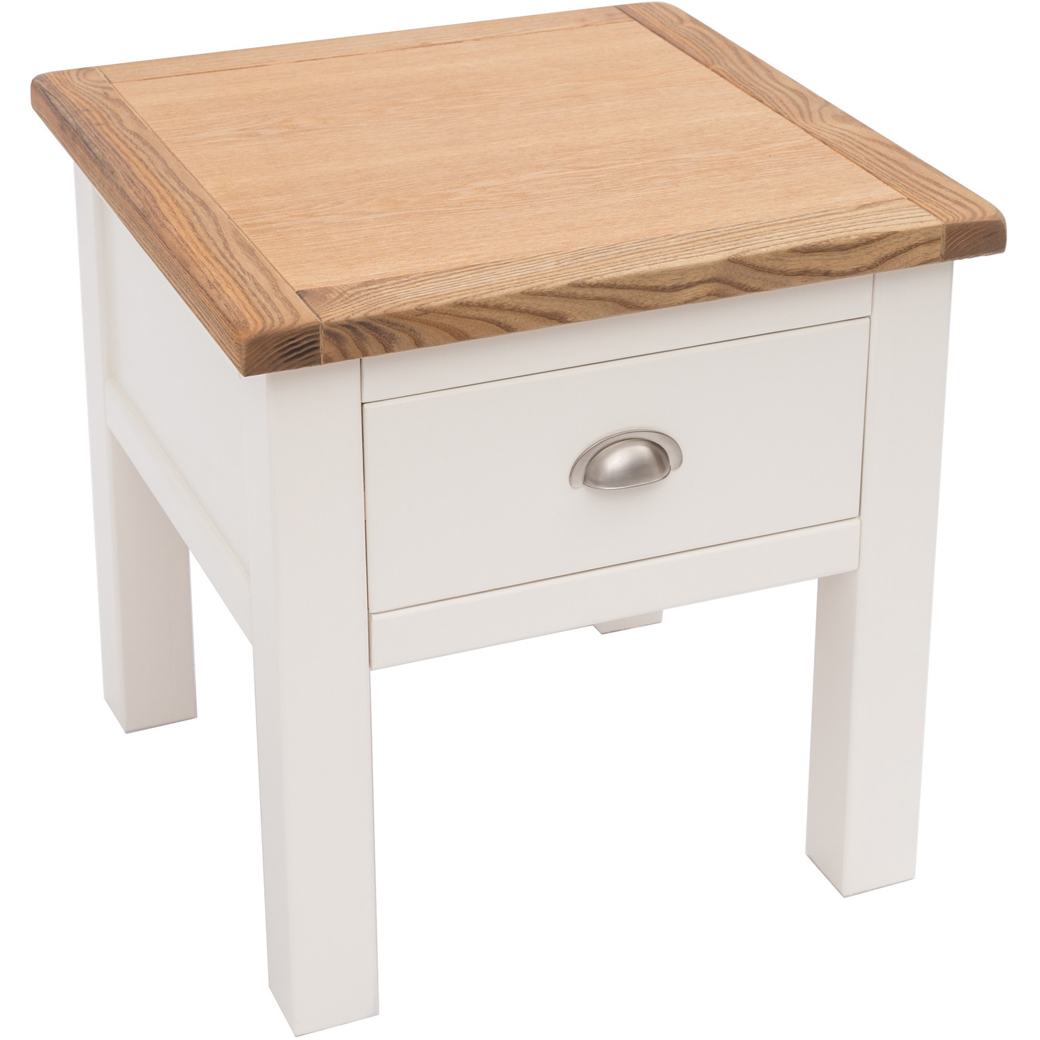 Lovere 1 Drawer Large Lamp Table - Off white / Satin Chrome