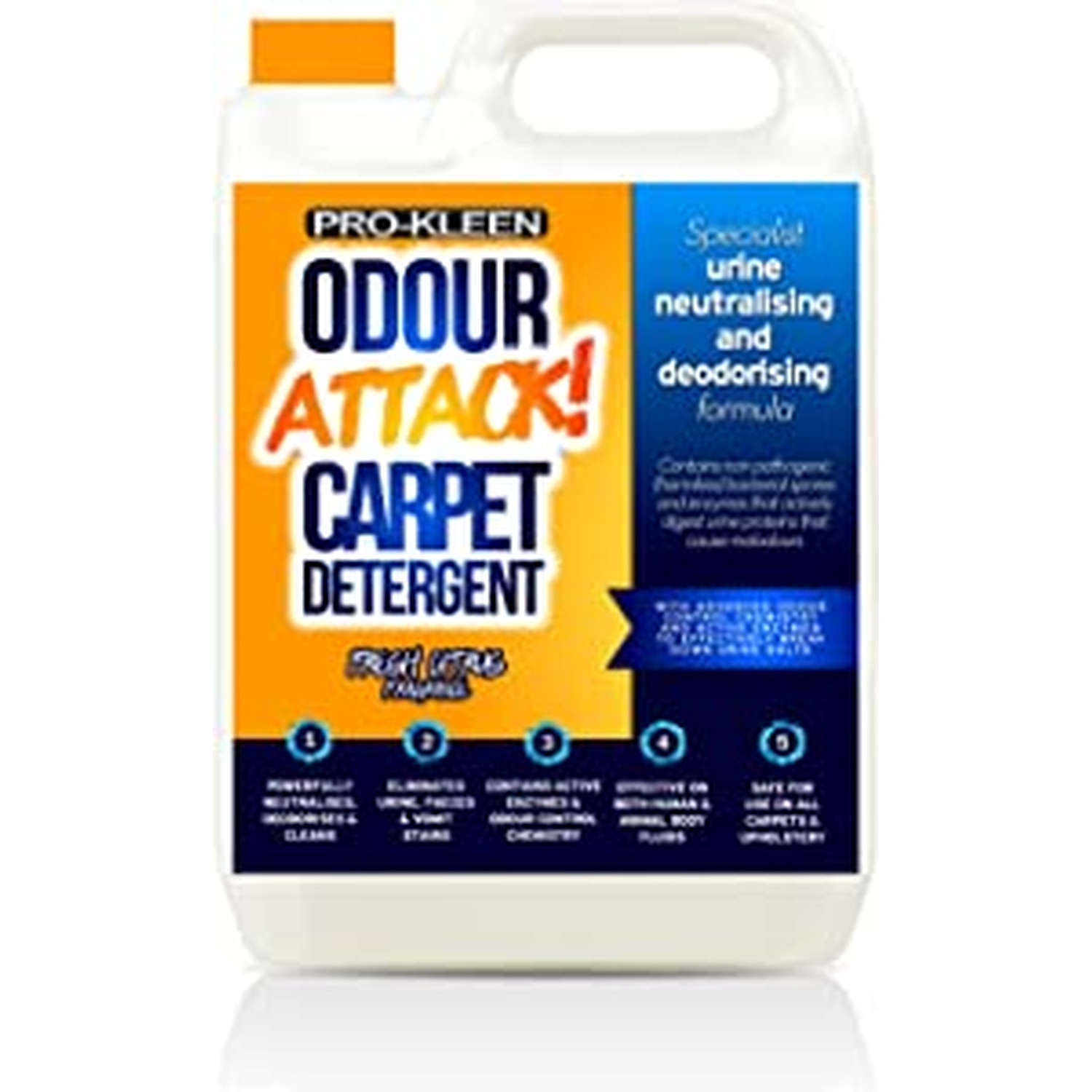 Pro-Kleen Odour Attack Pet Carpet Cleaner Shampoo Neutralises And Deodorises - Orange / 5Kg