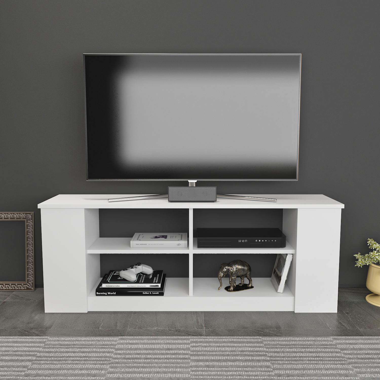 Space Modern TV Unit TV Stand for TVs up to 55" - White / 35cm