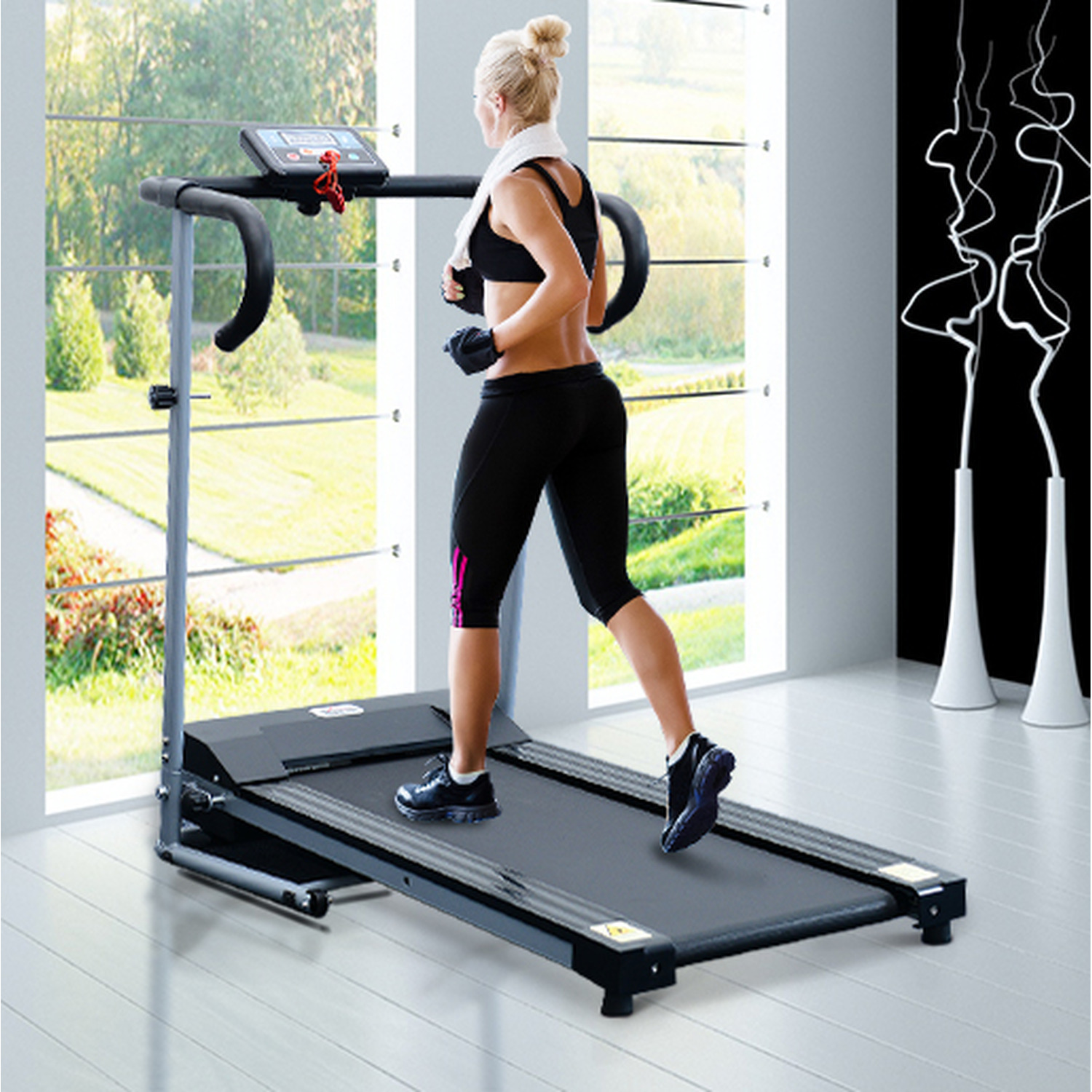 HOMCOM Motorised Electric Treadmill - Black, Gray