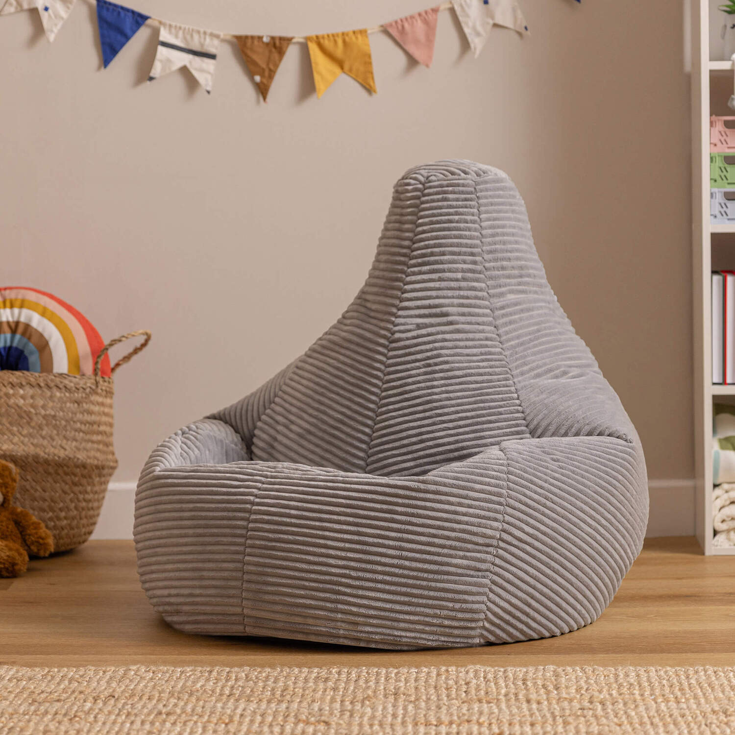 Kids Bean Bag Chair, Cord Childrens Beanbag for Girls and Boys - Grey