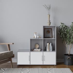 6-Cube Step Shelving Unit With Metal Handle Doors - Black
