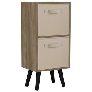 Oak 2-Tier 2-Drawer Cube Shelving Unit with Scandinavian Legs - Beige